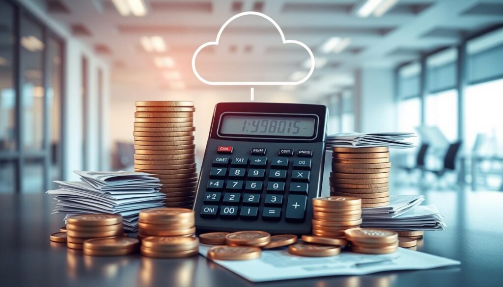 calculator surrounded by stacks of coins and financial documents