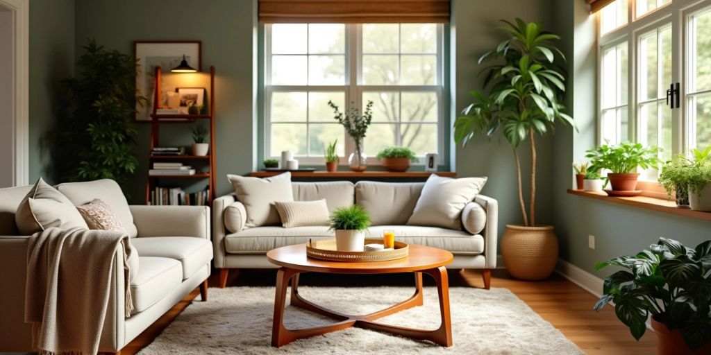 a living room with couches and a coffee table