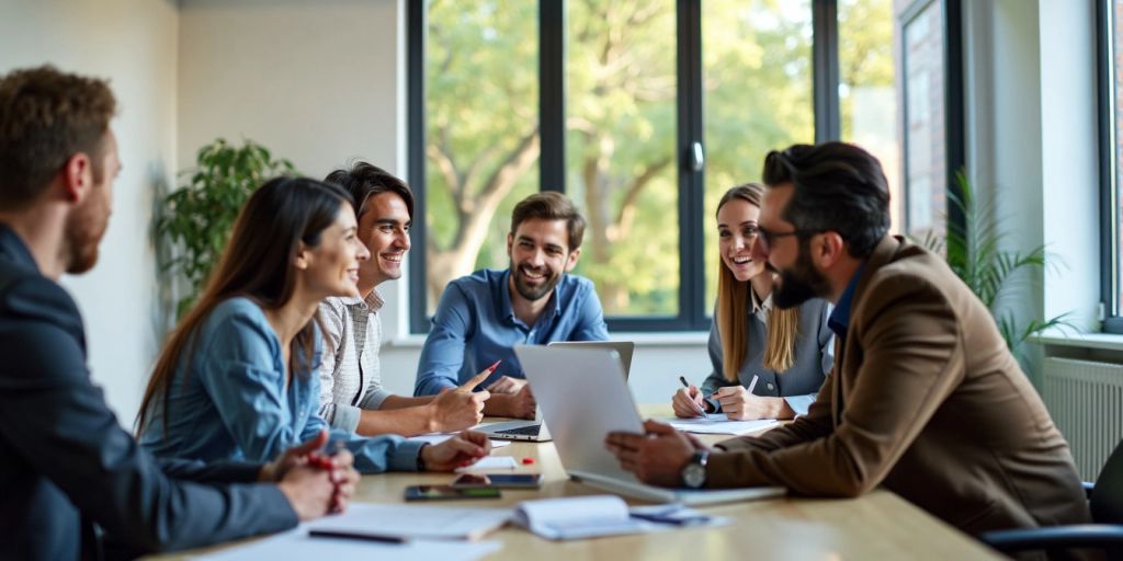 Professionals discussing around an office table