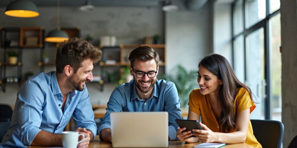 Team collaborating in modern office