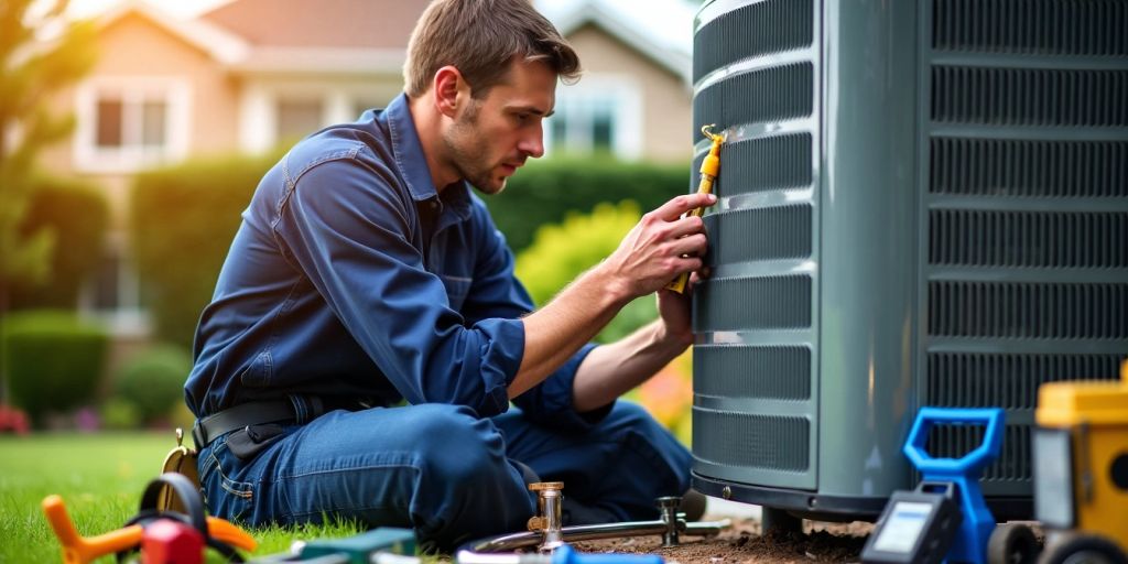 HVAC technician servicing a unit in a home.