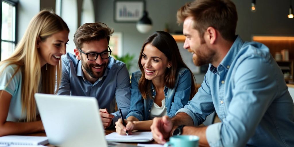 Professionals collaborating in a modern office.