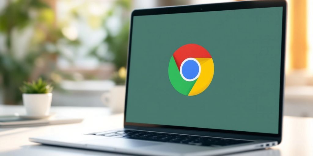 Laptop with Google Chrome logo on screen.