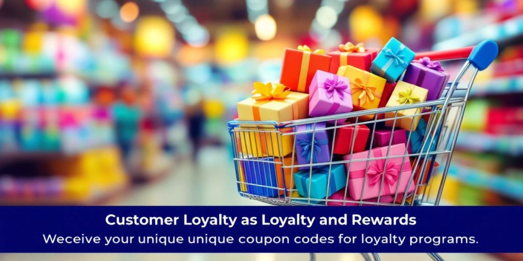 Shopping cart with colorful gift boxes for loyalty rewards.