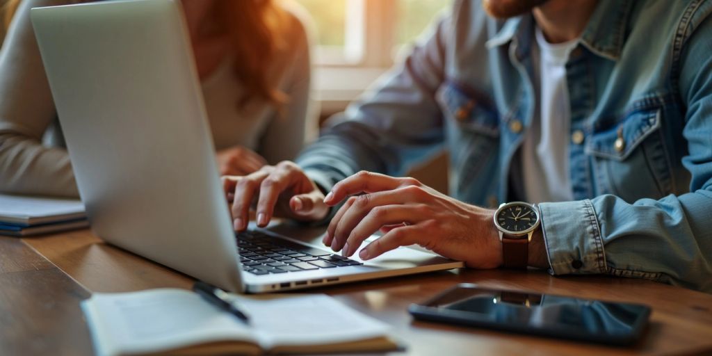 Couple managing finances on a laptop together.