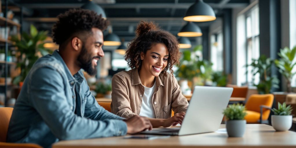 Small business owners working together in a modern office.