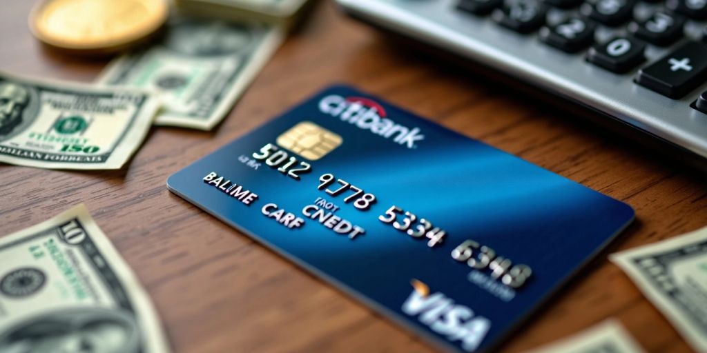 Citibank credit card on a table with dollar bills.